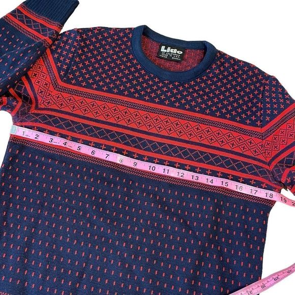 Lido Blue and Red Patterned Wool Sweater - Picture 6 of 9